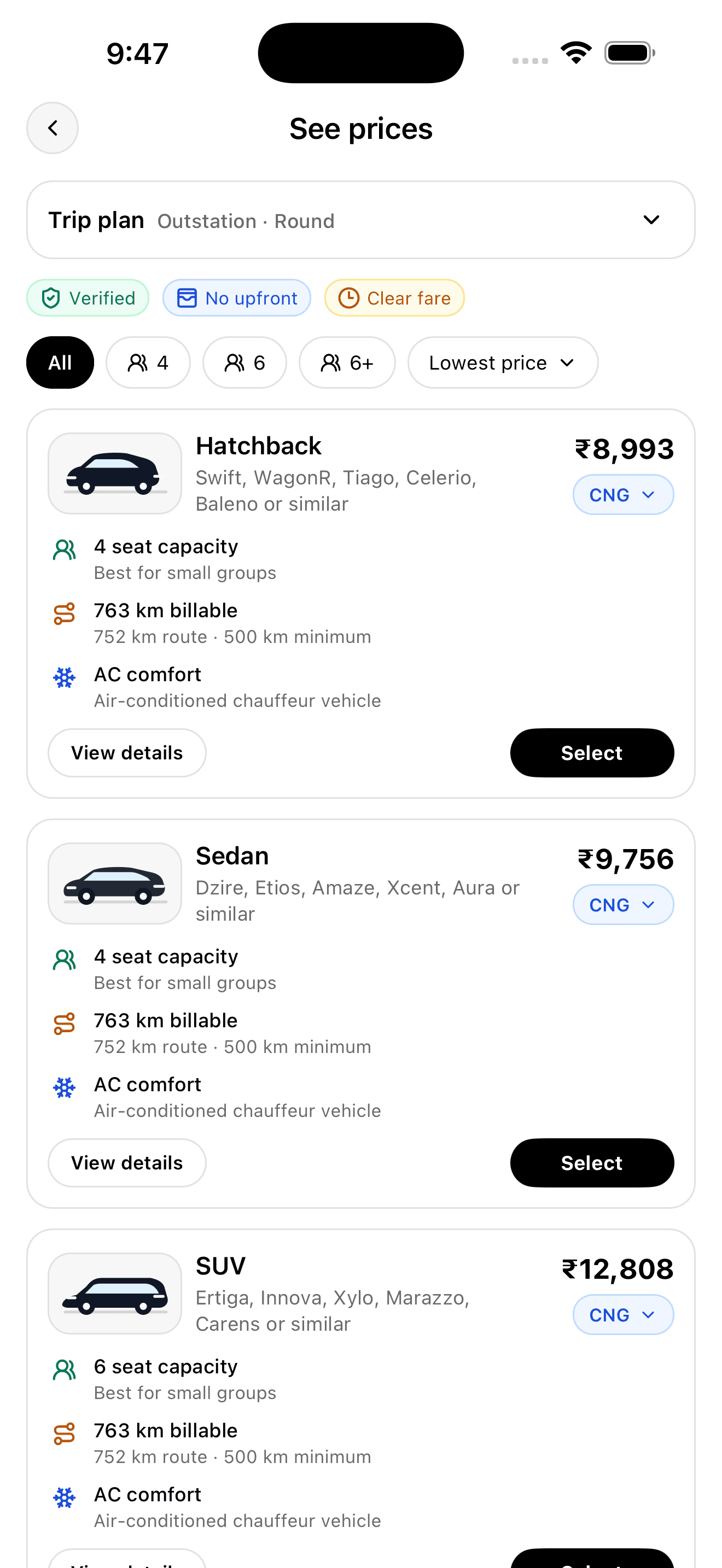 Compare vehicle options